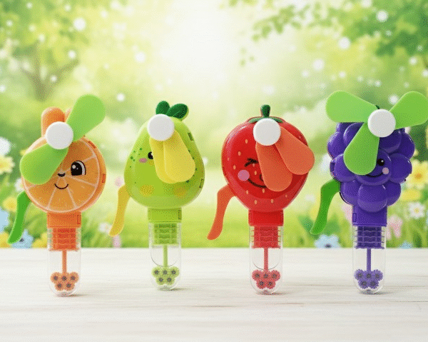 Handheld Fruit Shape Toy Fan for Kids – Cute Cartoon Design, Safe Soft Blades, Portable Mini Fan for Summer Play & Cooling (Random Design)