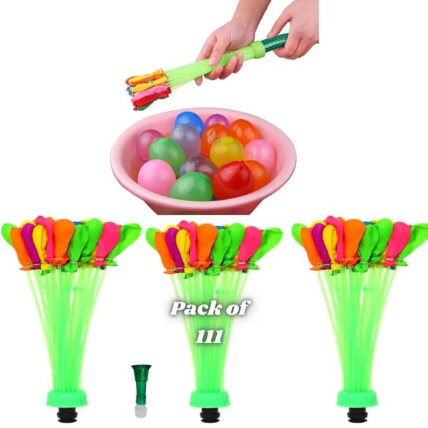 Self-Sealing Water Balloons – 111 Pcs | Automatic Fill & Tie Magic Balloons with Universal Tap Adapter | Multicolored for Holi & Summer Fun