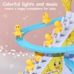 Duck Slide Toy Set, Funny Automatic Stair-Climbing Ducklings Cartoon Race Track Set Little Lovely Duck Slide Toy Escalator Toy with Lights and Music (3 sliding ducks) - Image 4