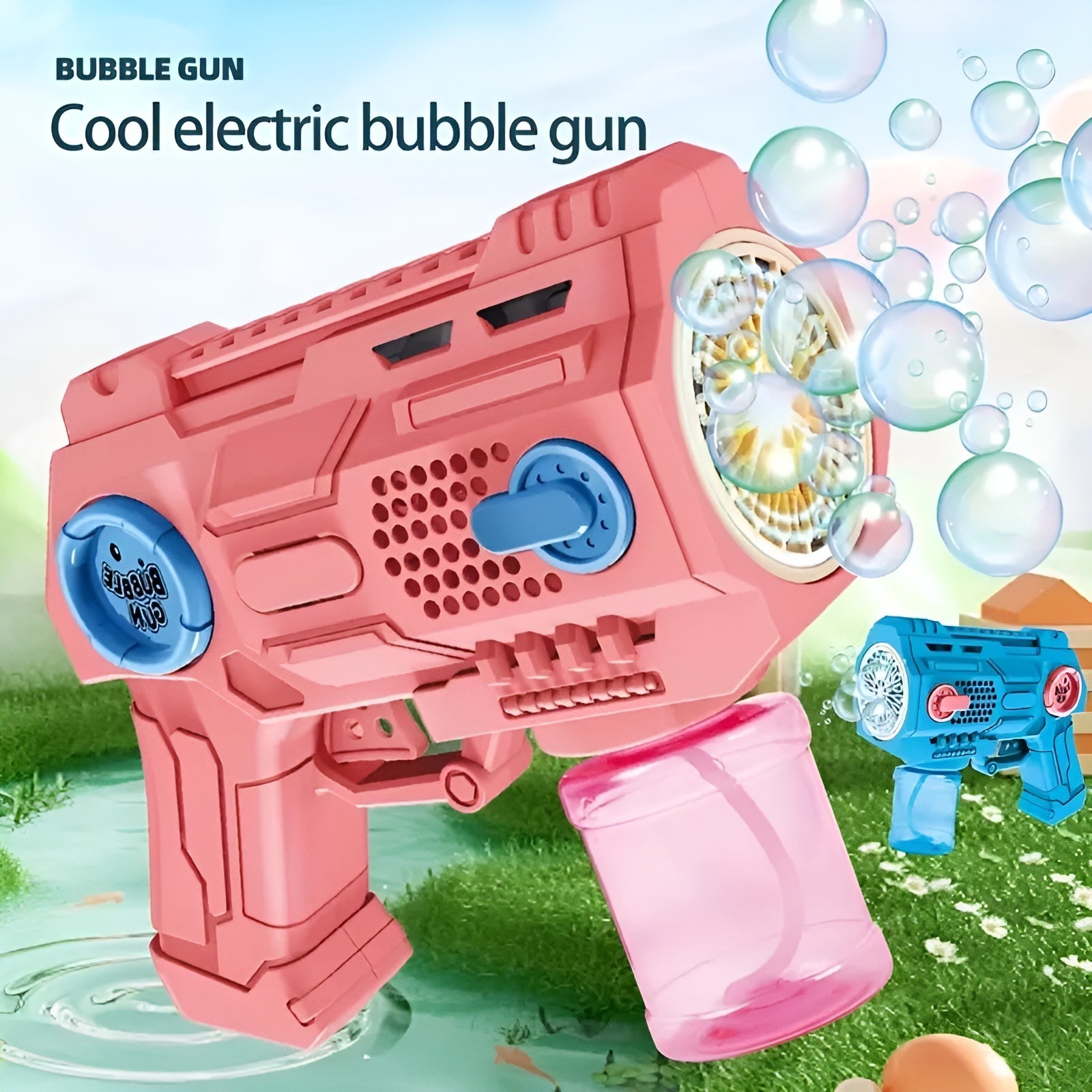 imgi_61_84cdb509e684d1ed451684092e102d18 Children’s Handheld Porous Electric Bubble Gun with Lights & Music – Automatic Mess-Free Bubble Blower with Bottle Fix System for Indoor/Outdoor Play, Pool Parties, Birthdays & Special Events (Random Color) - Image 1