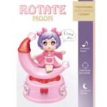 Rotating Moon Doll Toy With LED Lights & Music – Adorable Crescent Moon Design, Universal Rotation, Safe for Kids 3+, Pink & Purple Gift for Fun and Sensory Play (Random Color)